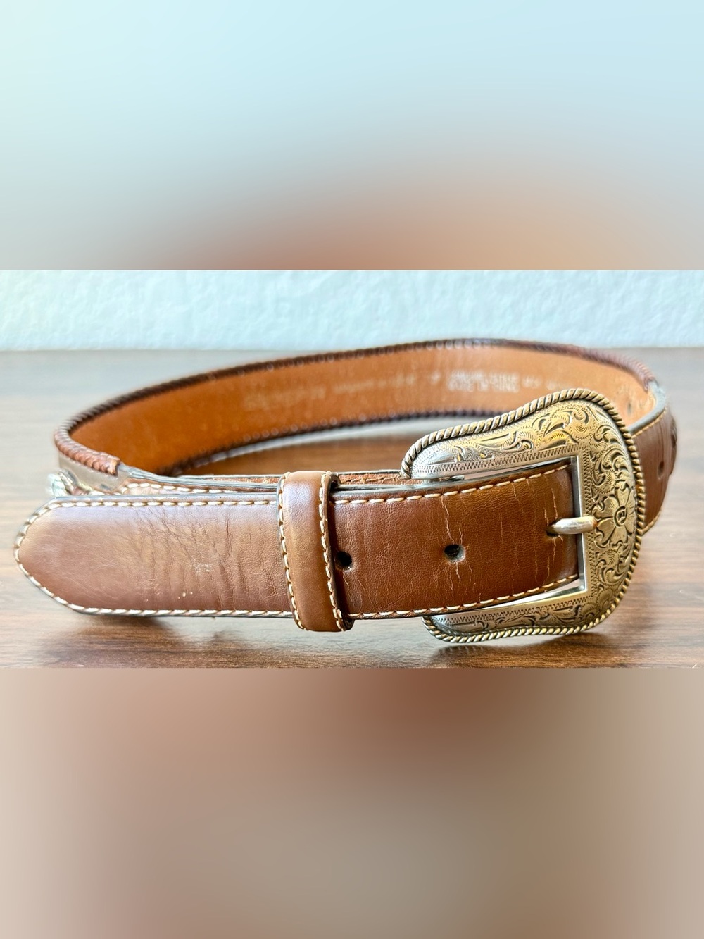 Nocona Kids Brown Leather Belt with Decorative Silver Buckle 22
